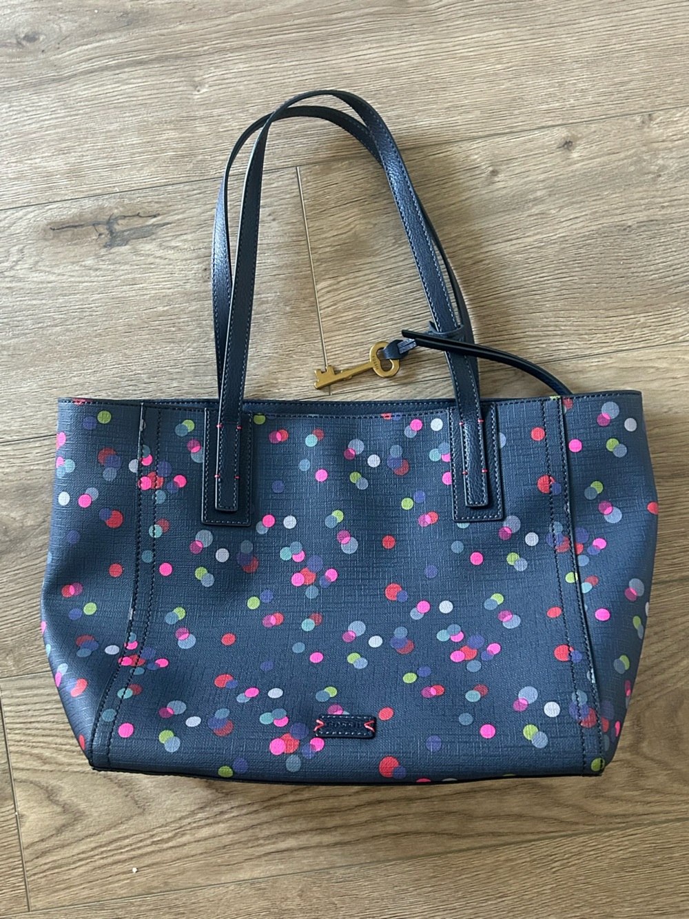 Fossil Navy Tote with Multicolor Confetti Dot Print
